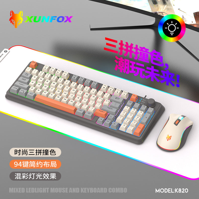 Dazzling silver fox k820 wired gaming keyboard and mouse combo - knob, mechanical feel, for office, desktop, and laptop use