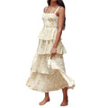cross-border european and american women's clothing: summer dress for women, fashionable and fresh floral print spaghetti strap tiered maxi dress