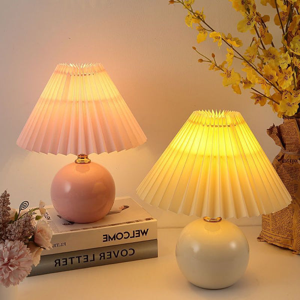 Nordic ins style bedroom bedside light net red light girl warm breastfeeding night light high-end ceramic pleated table lamp
