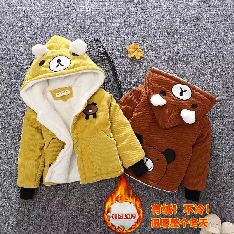 New arrival kidsoutwearkids style thickened windbreaker kids corduroy outwearfall and winter wear boys