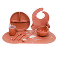 hot-selling children's food supplement silicone dinner plate, bowl, fork, spoon, bib, eight-piece tableware set, anti-fall dinner plate, suction cup