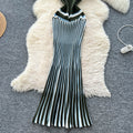European and american high-end striped knit cami dress - women's summer slimming, figure-flattering, unique, stunning maxi dress