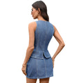 European and american cross-border e-commerce women's summer   washed new sleeveless casual denim mini skirt set
