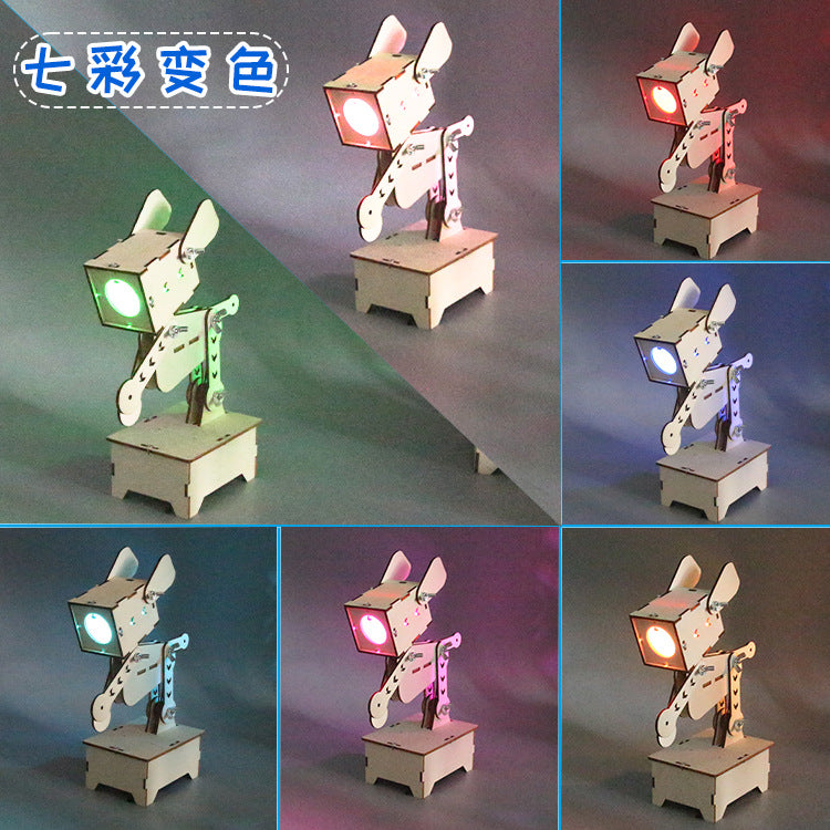 STEAM handmade technology small production mechanical dog voice-activated desk lamp educational toy creative voice-activated color-changing puppy lamp