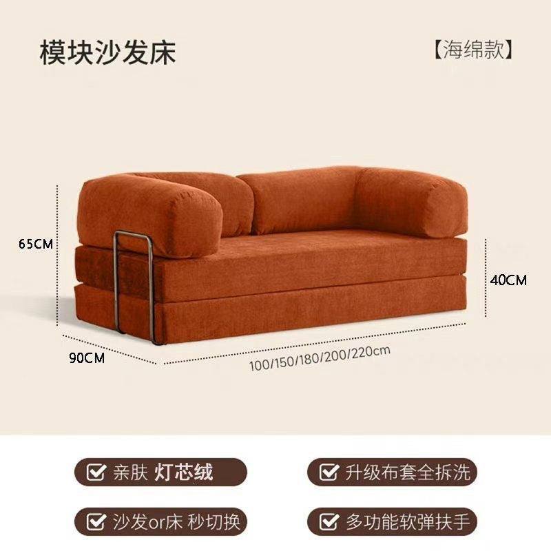 Retro fabric compression sofa small apartment living room chinese ancient style foldable double three-person dual-purpose modular lazy sofa bed