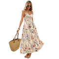 european and american women's printed v-neck cami dress with cinched waist and flared sleeveless design – perfect for beach vacations and everyday wear