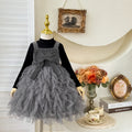Girls' dress  autumn new style chic bow princess dress high-end black little girl sweet two-piece set
