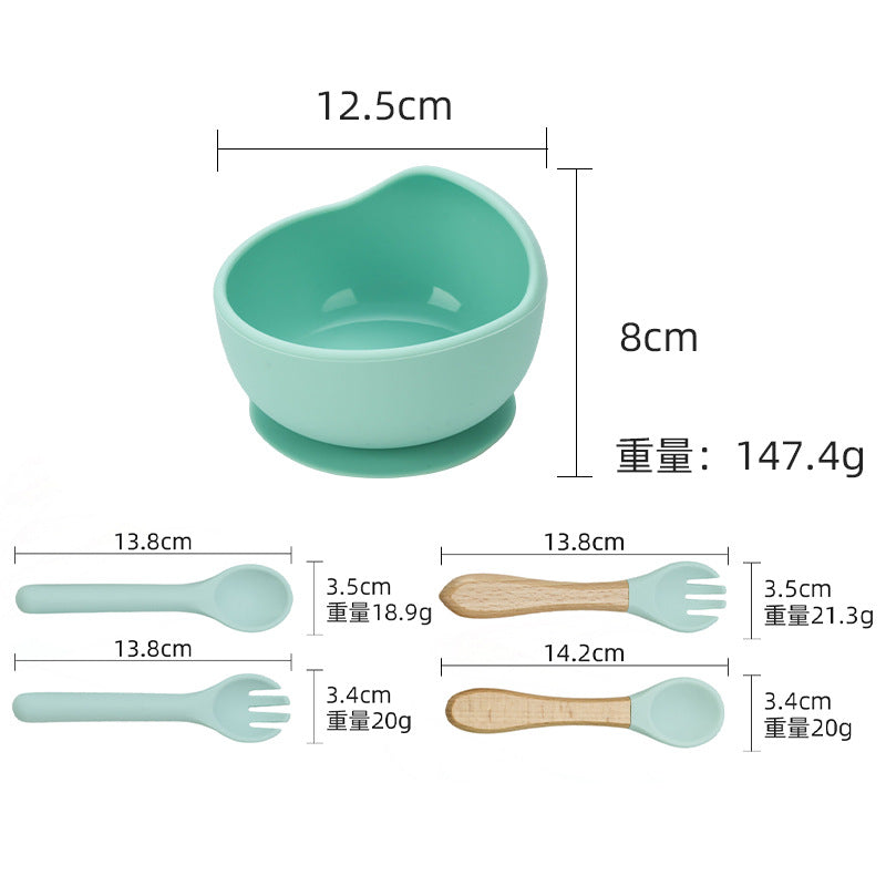 Cross-border supply of food-grade baby feeding bowls, forks and spoons, tableware sets, infant complementary food bowls, silicone tableware sets