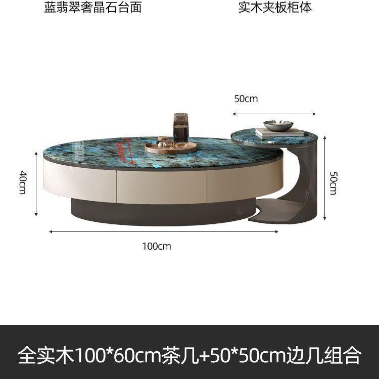 Italian light luxury crystal stone coffee table - modern minimalist home creative stainless steel microcrystalline stone oval/small round coffee table