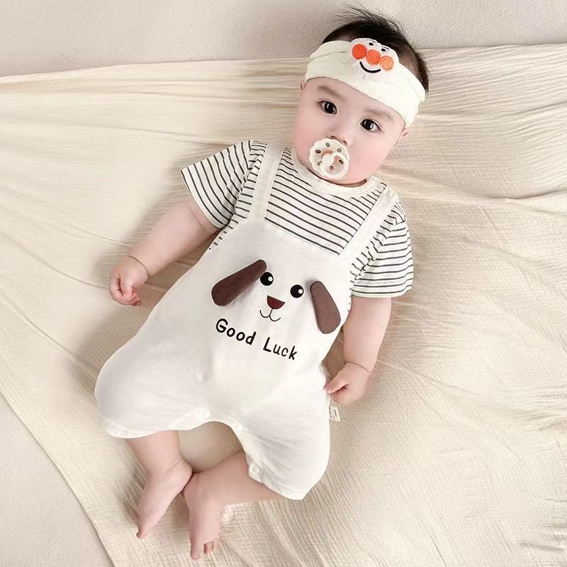 Baby onesie, breathable cartoon romper, infant summer lightweight clothing, short-sleeved outerwear, crawling suit, cartoon crawling suit
