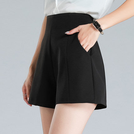 Spring and summer shorts women's high waist 2023 new outer wear a word loose and thin wide legs black suit shorts women's autumn