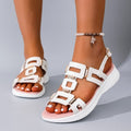 Fashionexportplus size double buckle flats slippers women's cross-border retrocasual lightweight beach sandals