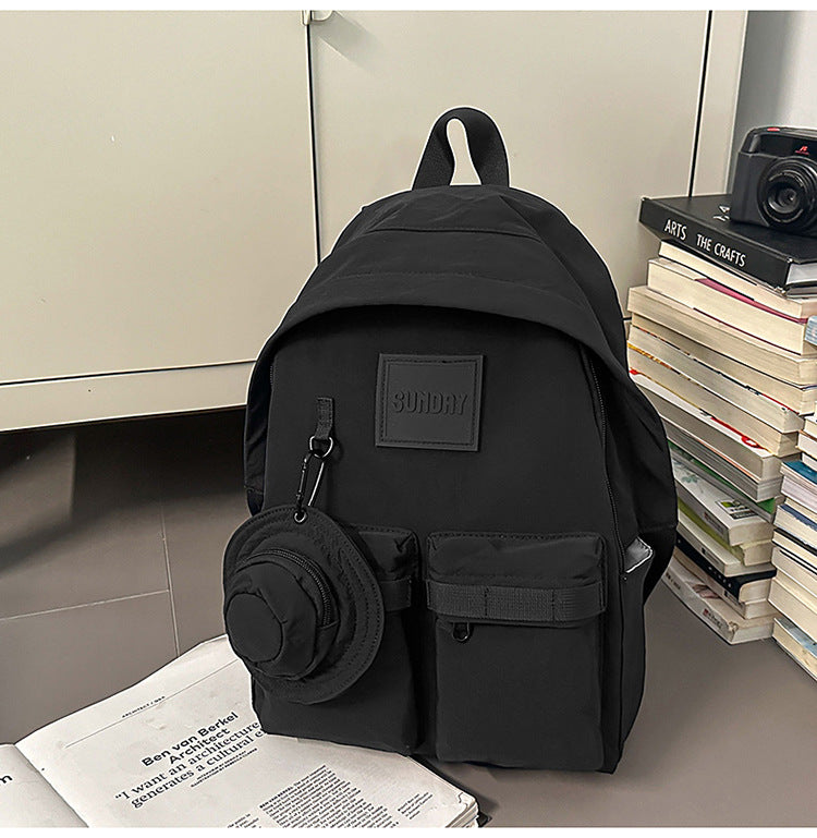 Backpack, lightweight outdoor, large capacity, niche style, pure color, travel, work clothing, school bag, student, good-looking, contrast color, lightweight school bag