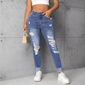 Pre-sale-15501# cross-border women's fashion european and american ins trendyslimming look ripped straight-leg skinny jeanspants
