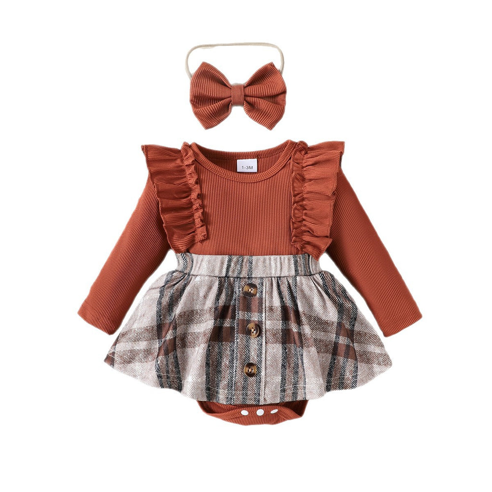 Children's clothing cross-border european and american girls brown color long-sleeved plaid khaki