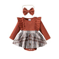 Children's clothing cross-border european and american girls brown color long-sleeved plaid khaki