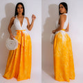 Fashion women's c6351 cross-border   european and american printing sleeveless v neck strap wide leg pants jumpsuit