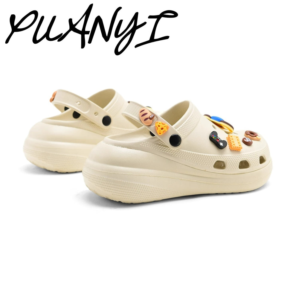 Bone white bouquet puff shoes flower clogs thick sole 6cmclassystereo spring and summer new arrival beach shoes outwear