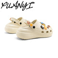 Bone white bouquet puff shoes flower clogs thick sole 6cmclassystereo spring and summer new arrival beach shoes outwear