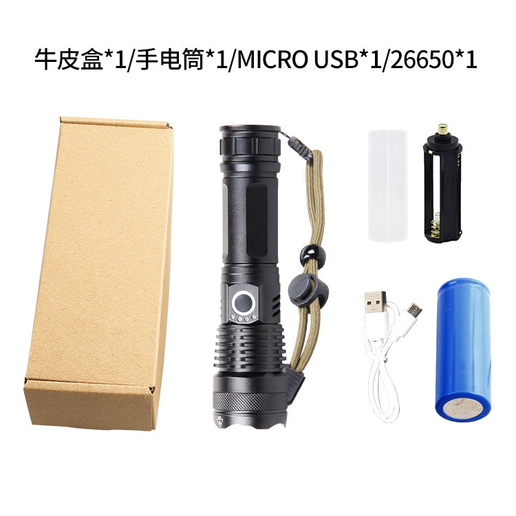 Cross-border P50 strong light power display LED long-range shooting P70 telescopic zoom night fishing USB charging strong light flashlight