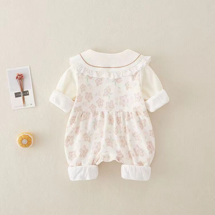 Baby clothes spring romper girl baby bodysuit double layer outwear spring autum super cute full month princess haki