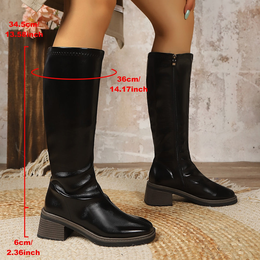 plus size round toe low heel back zipper high tube square heel round toe slimming look classic easiest for match mid heel back zipper wholesale