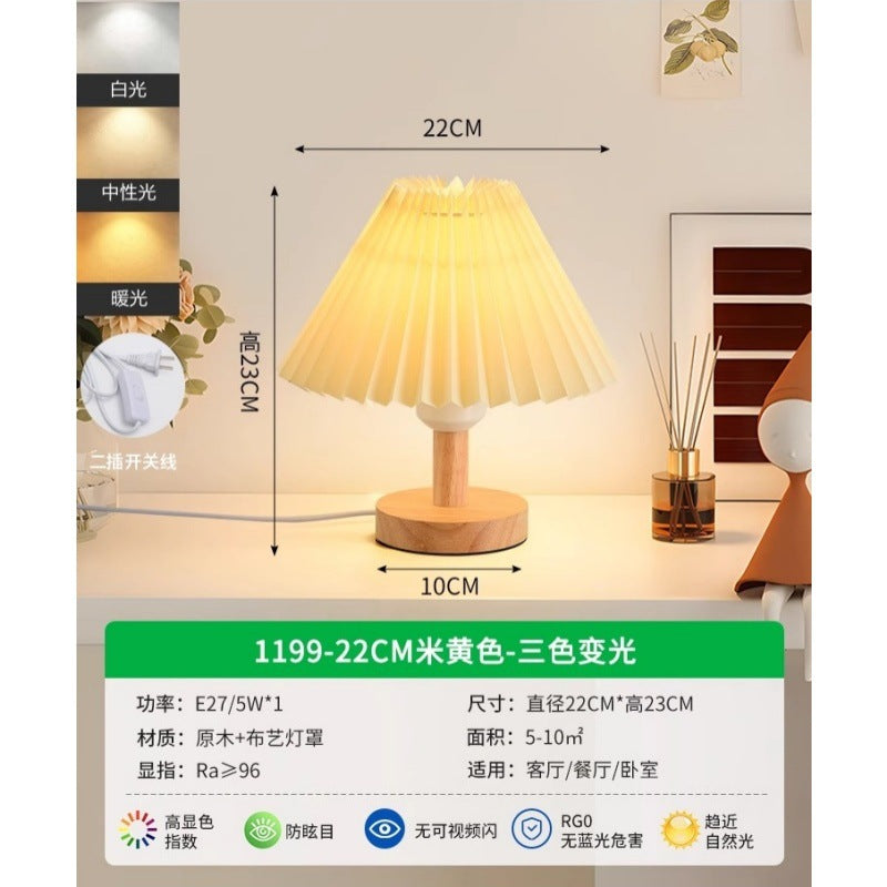 Table lamp Bedroom bedside lamp Internet celebrity ins girl atmosphere light LED Nordic retro pleated decorative night light 1