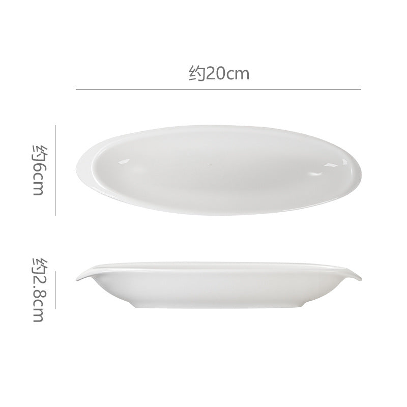 Simple pure white ceramic sushi-shaped bench restaurant hotel dessert pastry plate bench plate cooking boat-shaped plate