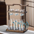 High-end acacia wood white wine glass set - home use, light luxury crystal glass shot glasses, gold foil wine pourer, barware set