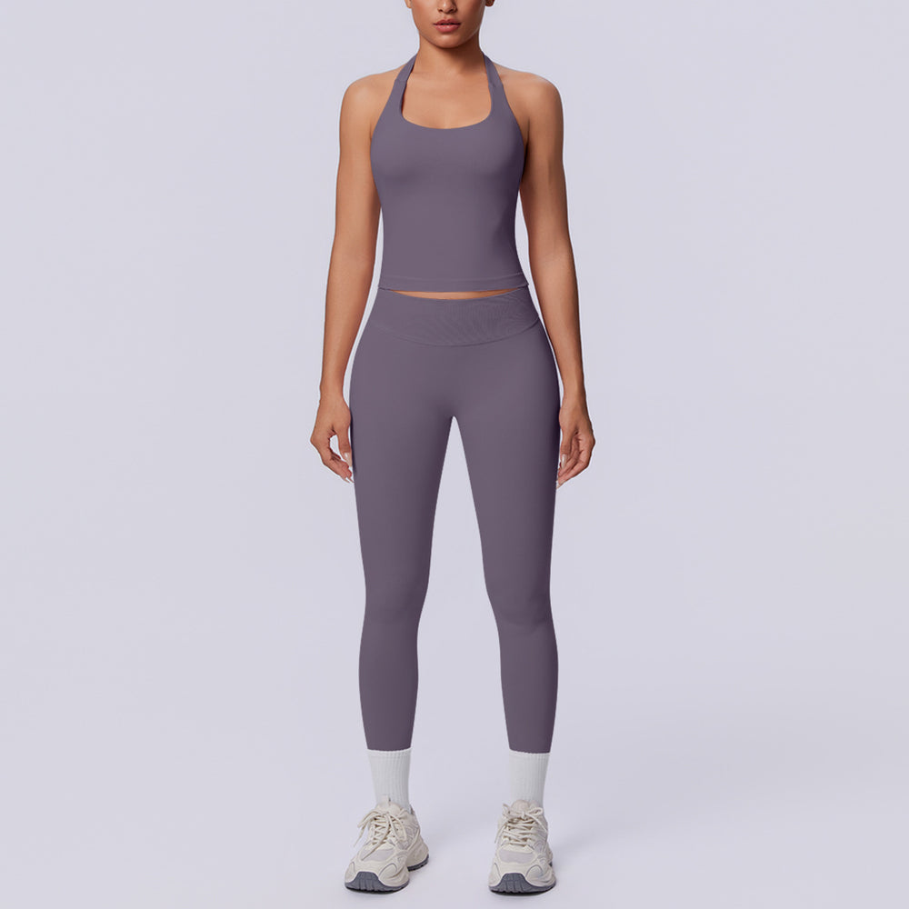 Halter sports beautiful back high waist hip lifting tight sports seamless yoga clothes quick drying breathable running fitness suit for women