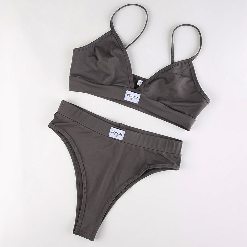 Sports Casual Bra Suspender Letter Chapter Splicing Contrast Color Triangle Cup Underwear Set Two-piece Female