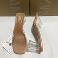 New 2024 women's single strap square toe pvc open toe glass heel slingback fashion sandals