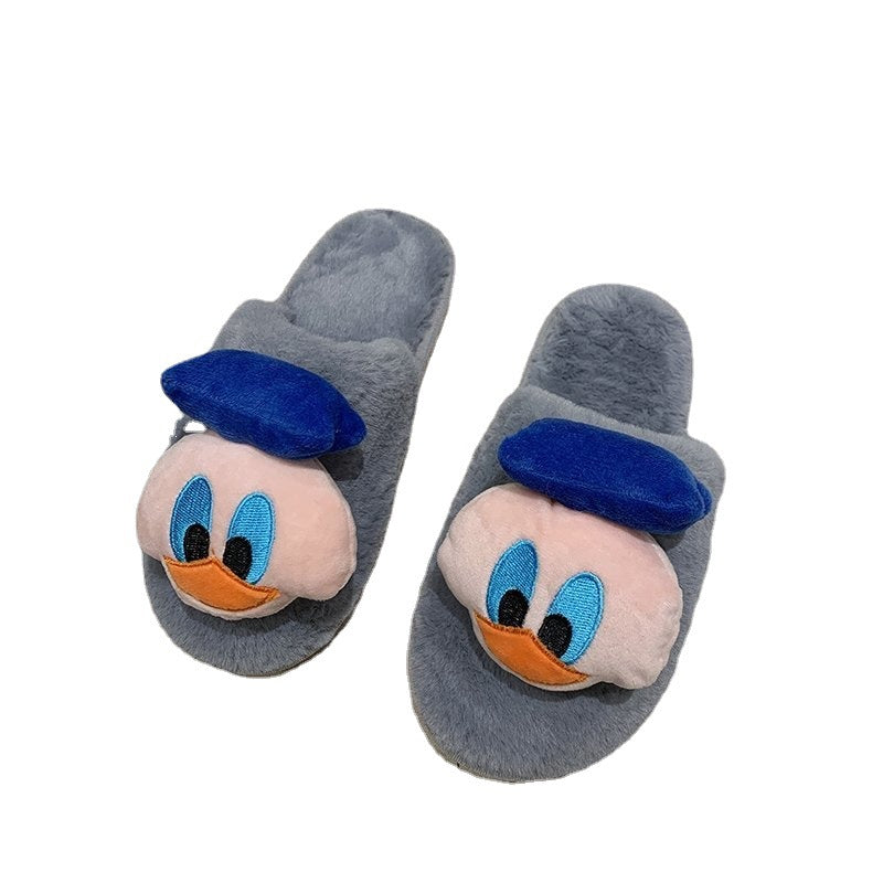 Fluffy slippers 2024 new winter cotton slippers home women's cartoon indoor men's couple home fluffy slippers
