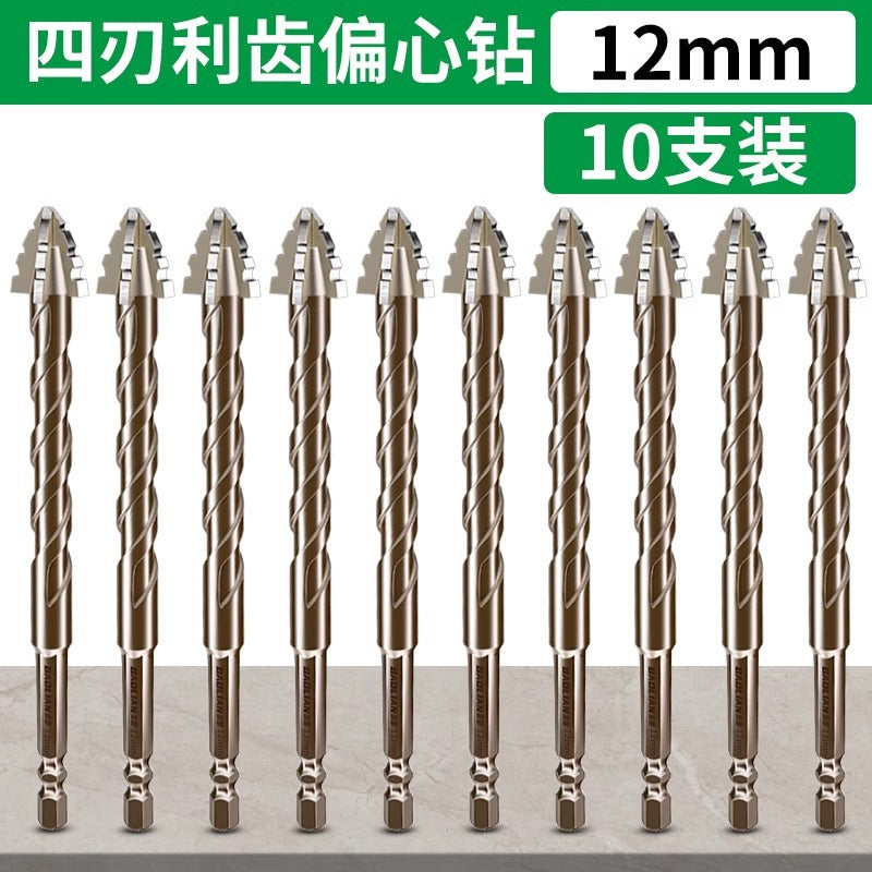 Baolian four-edged sawtooth eccentric drill full ceramic tile cast iron concrete hexagonal drilling drill bit dry drilling artifact