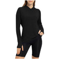 cross-border autumn hooded fitness top - slim fit, fingerless gloves, yoga long sleeve training running sports top for women