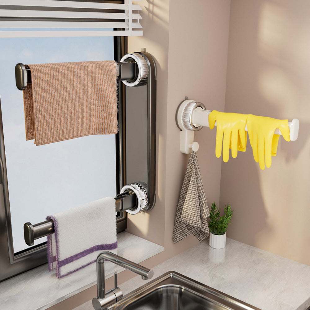 Suction cup kitchen rag rack, sink window sill, multi-pole rotatable drain rack, storage rack, wall-mounted towel rack