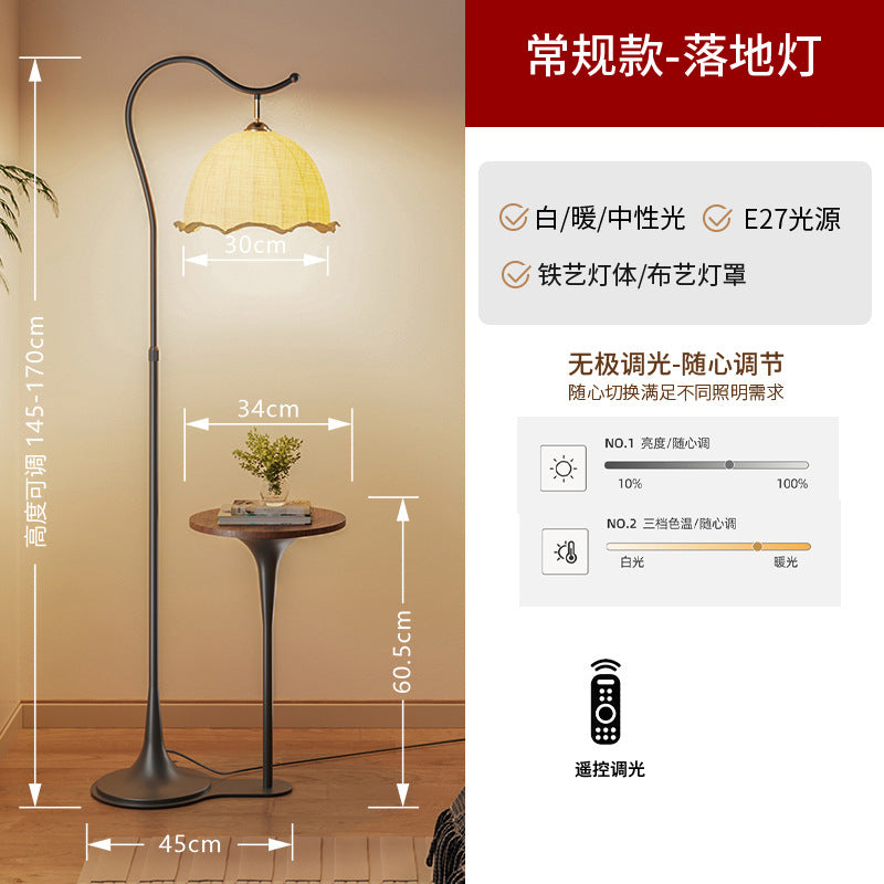 American retro double pillar floor lamp - creative study, living room, sofa side, walnut coffee table with storage shelf floor lamp