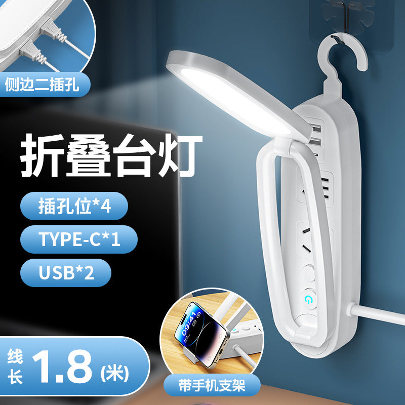 Cute foldable socket desk lamp - ins style cartoon eye protection night light for students, dorms, bedrooms, and bedside tables