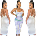 european and american cross-border women's fashion:  style sexy printed backless cami dress - women's maxi dress