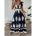 cross-border european and american style beach dress - vacation-inspired printed maxi dress - tiktok/ trend