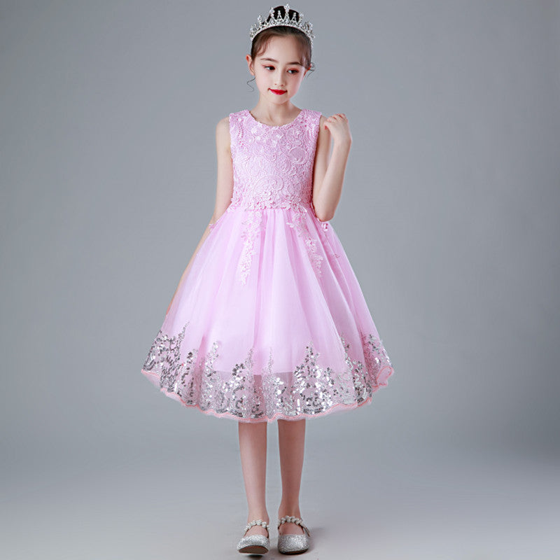 summer new korean style princess dress girls' vest dress sequined mesh princess dress gown summer