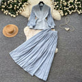 French chic v-neck embroidered jacket & high-waisted pleated skirt two-piece set - autumn , effortless luxury & elegant style