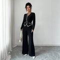 european and american new black chanel-style two-piece set: v-neck ribbon trimmed waist-cinching suit jumpsuit
