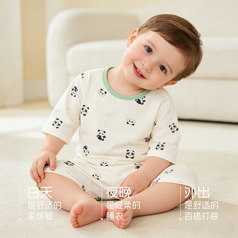 Baby pajamas modal cotton thin style kids' loungewear summer boys' and girls' three-quarter sleeve air conditioning suit two-piece set