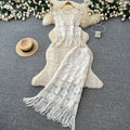 Retrolacecut outflowers tasseltwo-piece set women's summer pure desire sleeveless vest skirtelegantsuit