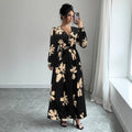 Amazon cross-border wholesale fashionable european and american style women's printed v-neck waist-defining dress