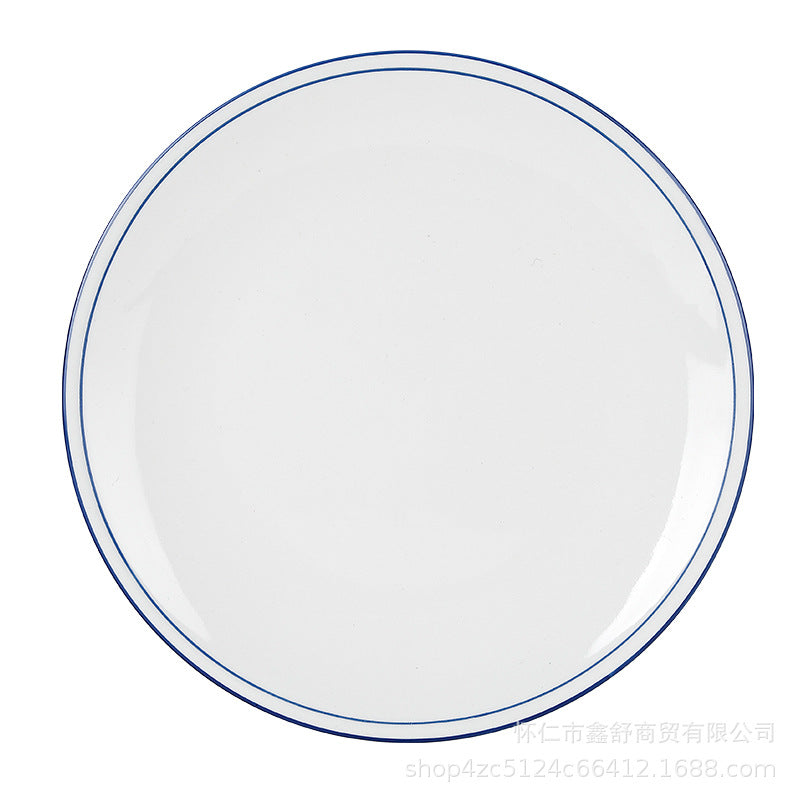 New double blue line shallow plate for home pure white cold dish plate large chopped pepper fish head plate hotel tableware can be added with word mark