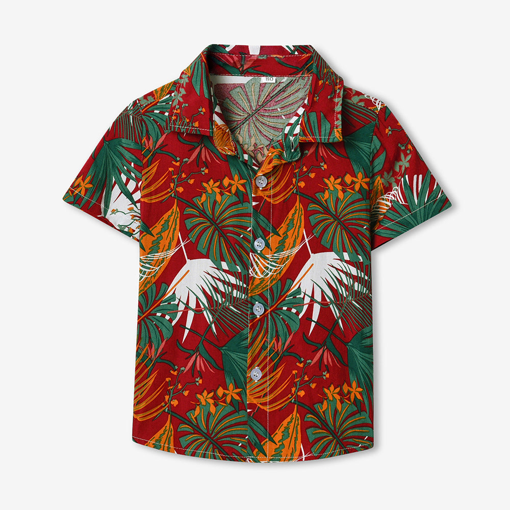children's clothing, new boys' short-sleeved shirts, vacation beach style floral shirts, boys' short-sleeved shirts, children's shirts for boys, summer
