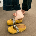 Yellow hidden heel birkenstock shoes women's 2026 spring summer new arrivalretrothick sole slip-on outwear toe-cap half slippers