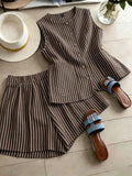 fashion  summer new striped sleeveless top + shorts set - commute & casual two-piece outfit